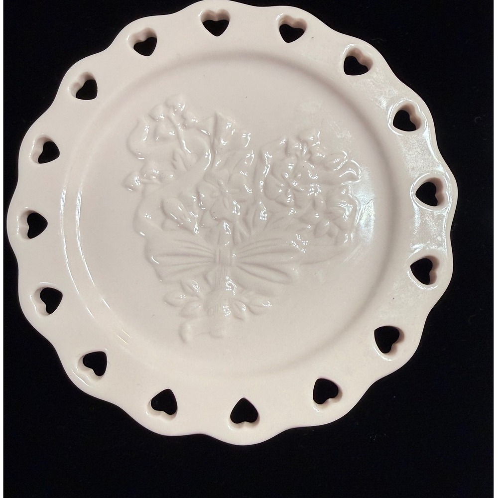 Longaberger Heart Cutout Plate Pink Floral Embossed 6.25in Excellent Condition